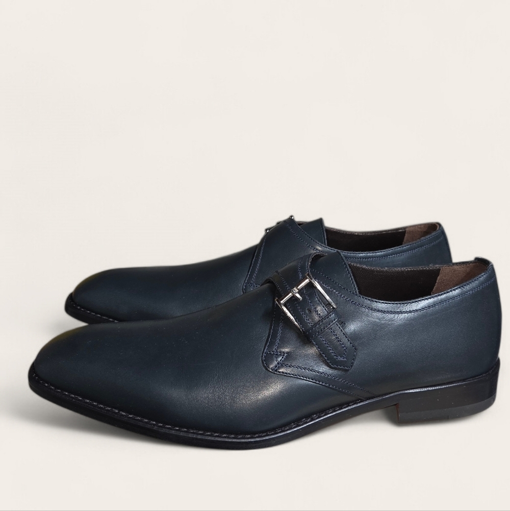 NIB a. testoni Buckle Navy Leathe Oxfords Size 7.5 Mens